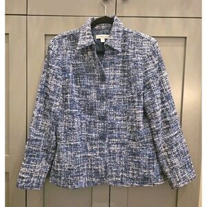 Coldwater Creek Boucle Blazer Jacket Womens 10 Old Money Academia Blue White